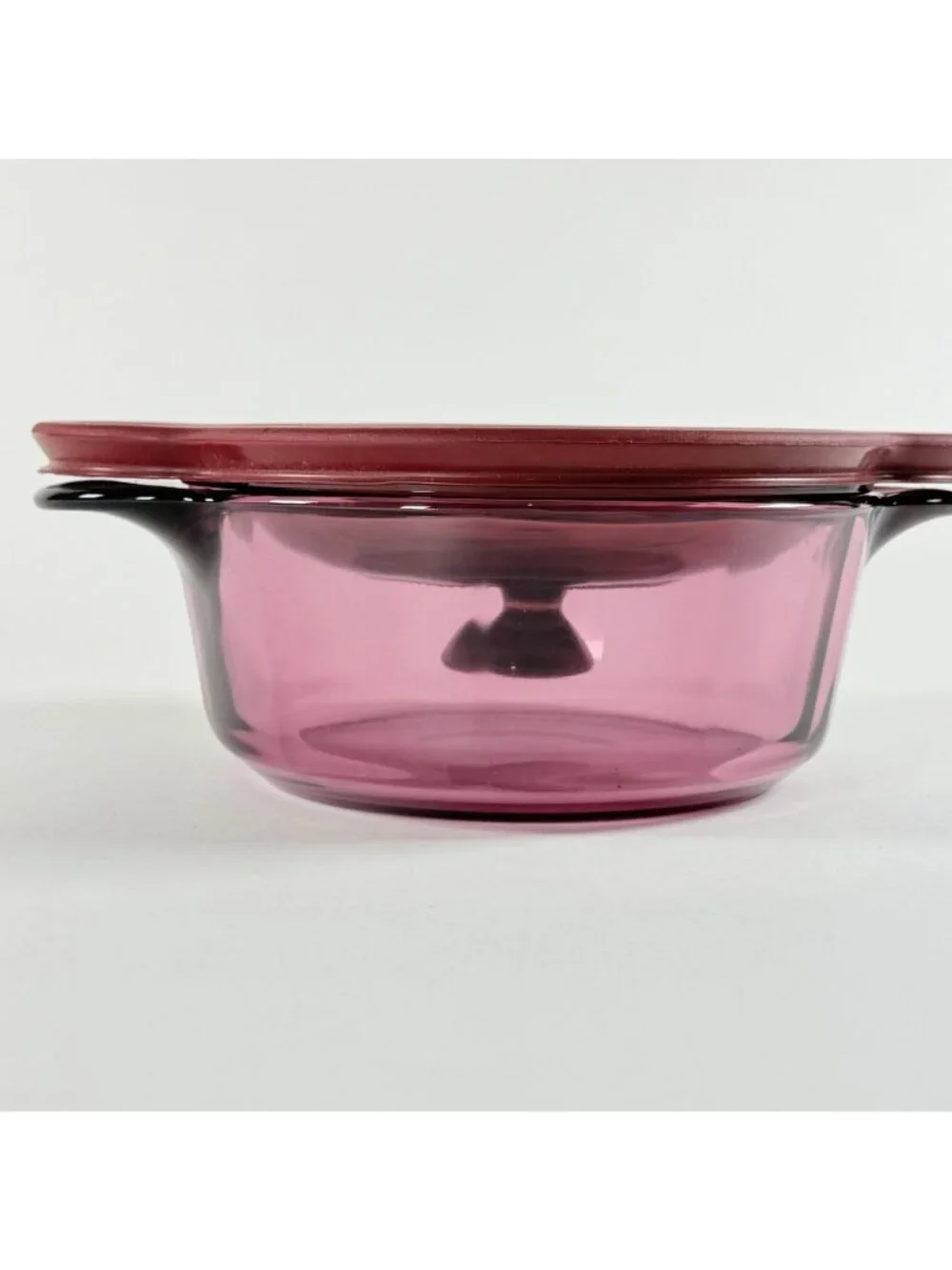 Visions Cranberry Glass 1 Qt Casserole Dish With Lid & Plastic Cover 1174